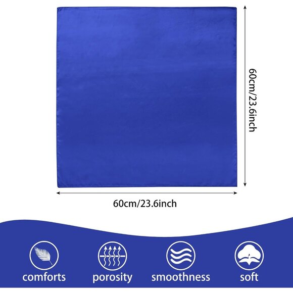 Women's Blue Silk Feeling Scarf 23.6'' Square Satin Scarf Neck Head Bandana - Picture 3 of 7